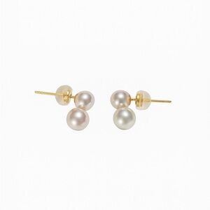 ✨BRAND NEW✨Gold and Double Pearl Stud Earrings (18KYG + Japanese AKOYA Pearls)